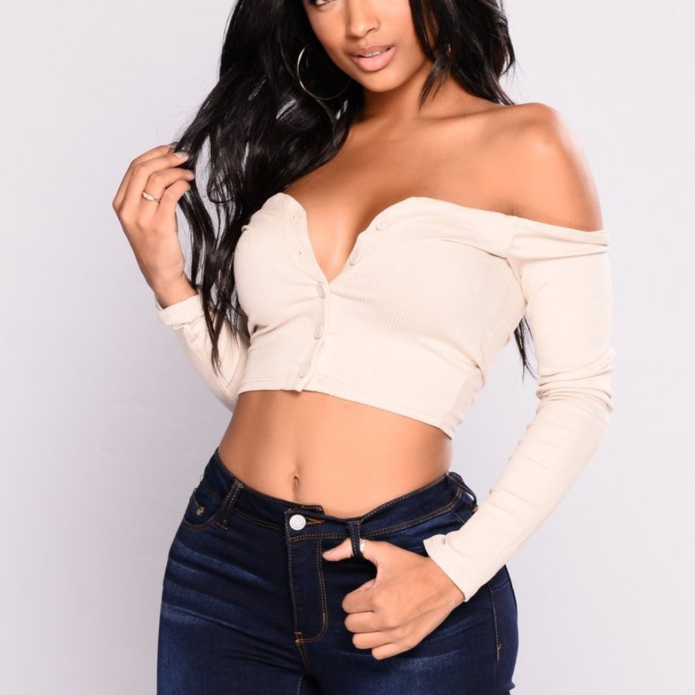 Talk that Talk off shoulder Top - Nude